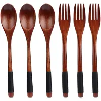 Famanu Besteckset aus natürlichem Holz, lange Griffe, japanischer Stil - 6 Stück