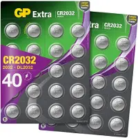 GP Extra Lithium Knopfzellen CR2032 3V, 40 Stück Knopfbatterien CR 2032 3 Volt