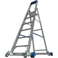 Krause Stufenstehleiter, mit 6 Stufen, Aluminium, fahrbar mit Traverse