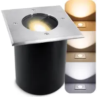 SSC-LUXon JUAVI Bodeneinbaustrahler aussen schwenkbar IP67 - mit LED GU10 3W drei einstellbaren Lichtfarben 3CCT - Bodenspot befahrbar quadratisch rostfrei 230V