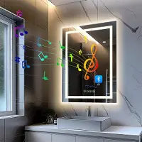 LUVODI WISFOR LED Badspiegel mit Bluetooth Lautsprecher, 70×90cm Badezimmerspiegel mit Beleuchtung 3 Lichtfarbe, LED Wandspiegel dimmbar beschlagfrei