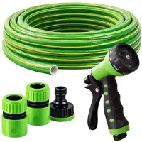 DIVODV 27884 Gartenschlauch 1/2", 15 m, 3-lagig, mit Kupplungen und Sprühdüse, grün