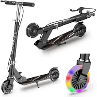 FOXSPORT Roller, Kinder Scooter, Cityroller, Tretroller, LED Räder, höhenverstellbar, klappbar, mit Handbremse, belastbar bis 100 kg, Schwarz