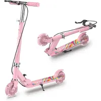 FOXSPORT Roller, Kinder Scooter, Cityroller, Tretroller, LED Räder, höhenverstellbar, klappbar, mit Handbremse, belastbar bis 100 kg, Rosa
