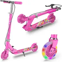 FOXSPORT Roller, Kinder Scooter, Cityroller, Tretroller, LED Räder, höhenverstellbar, klappbar, mit Handbremse, belastbar bis 100 kg, Lila