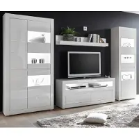 GuenstigEinrichten Wohnwand "Nobile" in Hochglanz weiß und grau Anbauwand mit Soft-Close 4-teilig 336 x 198 cm