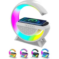 XCOZU RGB Nachtischlampe mit Kabellosem 15W Ladegerät, Intelligente LED Tischlampe, Bluetooth Lautsprecher, Dimmbares Nachtlicht, Atmosphä Renlampe Weiß