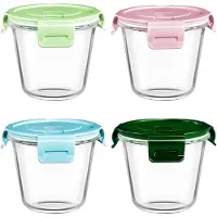 Markenlos Glasbehälter 4er-Set rund mit luftdichten Deckeln - BPA-frei, mikrowellen-, gefrier- und spülmaschinenfest