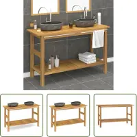The Living Store Waschtisch mit Flussstein-Waschbecken Massivholz Teak