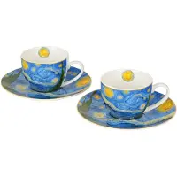 DUO sp. z o.o. DUO ART GALLERY 2er-Set Espressotasse mit Untertasse STARRY NIGHT inspired by Van Gogh, New Bone China Porzellan
