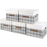Markenlos Aufbewahrungsbox mit Deckel, Stoff, Waschbar, Patchwork Muster, 38x25x25 cm, Set von 5, Grau