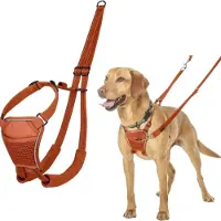 Famanu Anti-Zieh-Hundegeschirr für mittelgroße Hunde - verstellbar und leicht mit reflektierenden Details - Größe M - verbranntes Orange