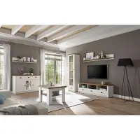 IMV Landhaus Wohnwand Mediawand Anbauwand Wohnzimmer 210cm pinie weiß eichefarben hell