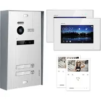Balter EVO Aufputz Silber 7" Monitor Weiß + Quick Video Türsprechanlage Set für 2 Familienhaus