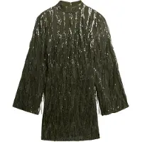 Superdry für Damen. W8011989A Grünes Minikleid mit Pailletten und Fransen (XS), Party, Polyester, Langarm