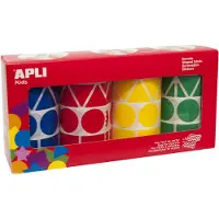 APLI Kids - Kindersticker XL, Box mit 4 Rollen in 4 Farben und 4 Formen (blau, rot, gelb und grün)