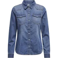 ONLY Jeansbluse "ONLALEXA L/S DNM SHIRT FS NOOS", Damen, Gr. S, blau (medium blau denim), Web, Obermaterial: 100% Baumwolle, unifarben, regular fit, Blusen Jeansbluse