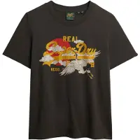 Superdry für Damen. W1011627A Locker geschnittenes T-Shirt mit Logo Vintage Tokyo schwarz (M), Lässig, Baumwolle, Kurzarm
