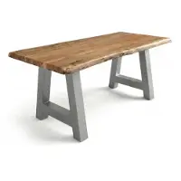 Casa Massiva Baumkantentisch Cali 180 x 90 cm, Akazienholz massiv naturfarben, 50 mm Tischplatte, Esstisch mit A-Metallgestell Silber, Industrial-Design