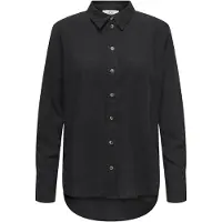 JDY Hemdbluse "JDYSAY L/S LINEN LOOSE SHIRT WVN NOOS", Damen, Gr. M, schwarz, Web, Obermaterial: 55% Leinen, 45% Viskose, unifarben, loose fit Po-bedeckend, Blusen Hemdbluse