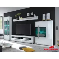 GuenstigEinrichten Wohnwand Anbauwand Cantara mit LED-Beleuchtung weiß 330cm 4-teilig