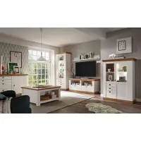 IMV Landhaus Wohnwand 546cm pinie weiß / wotan eiche Vitrine Wohnzimmer Set
