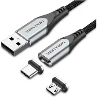 Vention CQMHD, 0,5 m, USB A, Micro USB Type-B/USB Type-C, Grau, Schwarz, Stecker, Stecker