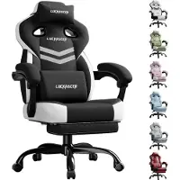 LUCKRACER Gaming Stuhl, Bürostuhl mit verbundenen Armlehnen, Memory-Schaum-Kissen, 90–155° Neigungswinkel und Fußstütze, strapazierfähigem Funktionsge
