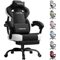 LUCKRACER Gaming Stuhl, Bürostuhl mit verbundenen Armlehnen, Memory-Schaum-Kissen, 90–155° Neigungswinkel und Fußstütze, strapazierfähigem Funktionsge