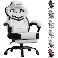 LUCKRACER Gaming Stuhl, Bürostuhl mit verbundenen Armlehnen, Memory-Schaum-Kissen, 90–155° Neigungswinkel und Fußstütze, strapazierfähigem Funktionsg