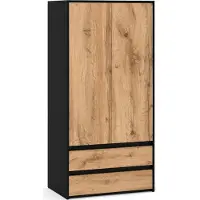 STIV Meble STIV Möbel | Kleiderschrank Schwarz Matt/Eiche Wotan 90x50x180 cm | 2 Türen & 2 Schubladen | Modern & markant