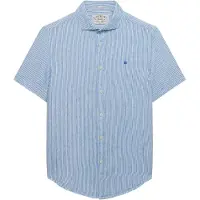 Superdry für Herren. M4011104A Hemd in Riviera-Blau (XL), Lässig, Leinen, Kurzarm