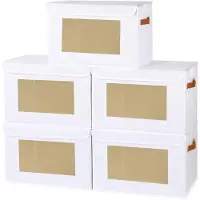 Markenlos Aufbewahrungsboxen Set aus 5 faltbaren Stoffboxen mit Deckel und transparentem Fenster weiß 45x30x30