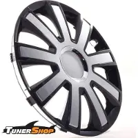 Tunershop 4 Radkappen Radzierblenden 16 Zoll Flash III schwarz / silber kompatibel mit Audi Daewoo Hyundai Lexus Nissan Seat Toyota