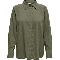 JDY Hemdbluse "JDYSAY L/S LINEN LOOSE SHIRT WVN NOOS", Damen, Gr. M, grün (kalamata), Web, Obermaterial: 55% Leinen, 45% Viskose, unifarben, loose fit Po-bedeckend, Blusen Hemdbluse