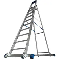 Krause Stufenstehleiter, mit 10 Stufen, Aluminium, fahrbar mit Traverse