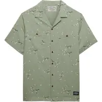 Superdry für Herren. M4011130A Bedrucktes grünes Hemd (L), Lässig, Baumwolle, Kurzarm