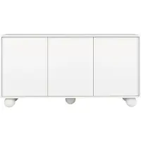 Beautysofa | Kommode ADEL 154 cm – Moderne Kommode mit 3 Türen, grifflose Fronten, kugelförmige Holzbeine, Weiß, Push-to-Open