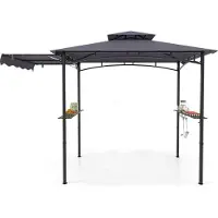 Goplus Grillpavillon, Grill Pavillon mit Seitenmarkise, Doppeldach, 2 Ablagen, 6 Haken & Flaschenöffner,326x153x250 cm (Dunkel Grau)