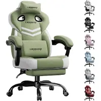 LUCKRACER Gaming Stuhl, Bürostuhl mit verbundenen Armlehnen, Memory-Schaum-Kissen, 90–155° Neigungswinkel und Fußstütze, strapazierfähigem Funktionsge