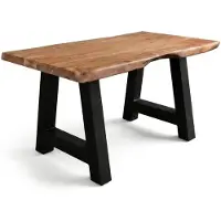 Casa Massiva Baumkantentisch Cali 160 x 85 cm, Akazienholz massiv naturfarben, 50 mm Tischplatte, Esstisch mit A-Metallgestell Schwarz, Industrial-Design