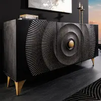 Riess Sideboard GOLDEN SUNSET 140cm schwarz gold Mangoholz Metallbeine mit 3D Schnitzereien