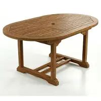Casa Massiva Premium Gartentisch ausziehbar Borneo, runder Garten Tisch aus Teakholz 120-170 x 120 cm, oval ausziehbar, wetterfester Terrassentisch mit Schirmloch, Holztisch für Garten und Terrasse