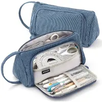 Meiyi Federmäppchen - Girly Federmäppchen Federmäppchen aus Cord mit 3 Fächern für Schule und Büro (Blau)