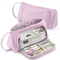 Meiyi Federmäppchen - Girly Mäppchen Federmäppchen aus Cord mit 3 Fächern für Schule und Büro (Lila)