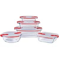Pyrex 5er-Set Aufbewahrungsbehälter – – Koch- und Wärmebehälter – Glas – Deckel mit Dampfventilen. Speziell für die Mikrowelle geeignet.