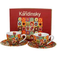 DUO sp. z o.o. DUO ART GALLERY 2er-Set Espressotassen 110 ml SQUARES WITH CIRCLES inspired by W. Kandinsky, mit Untertassen, New Bone China Porzellan