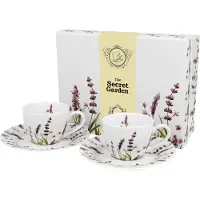 DUO sp. z o.o. DUO FLORAL 2er-Set Espressotassen 90 ml CLASSIC LAVENDER mit Untertassen, New Bone China Porzellan