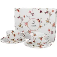 DUO sp. z o.o. DUO FLORAL 2er-Set Espressotassen 90 ml SAFA mit Untertassen, New Bone China Porzellan