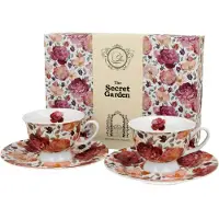DUO sp. z o.o. DUO FLORAL 2er-Set Espressotassen 100 ml SPRING ROSES WHITE mit Untertassen, New Bone China Porzellan